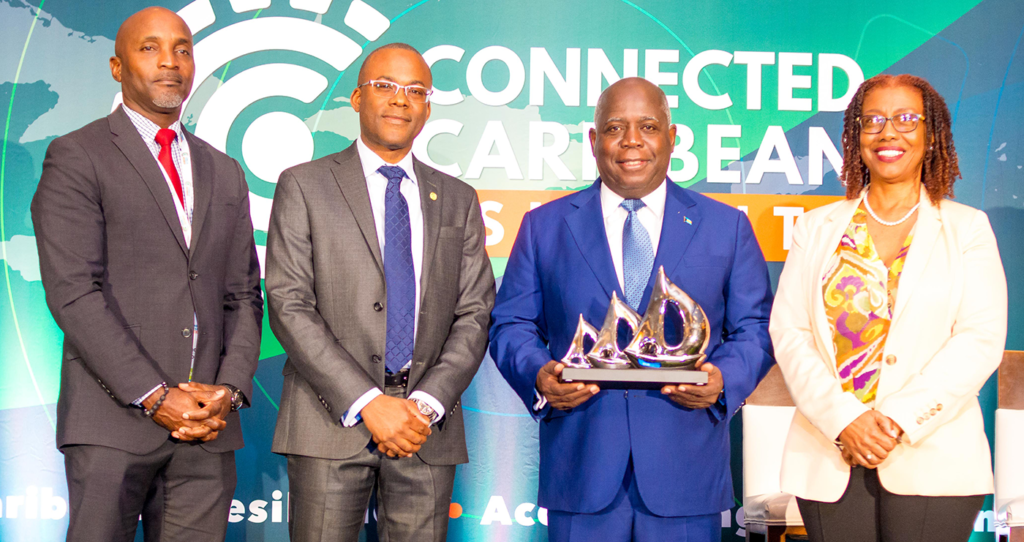 Rodney Taylor, Bevil Wooding, Bahamas PM Philip Davis and Petipha Lewis at Connected Caribbean Summit